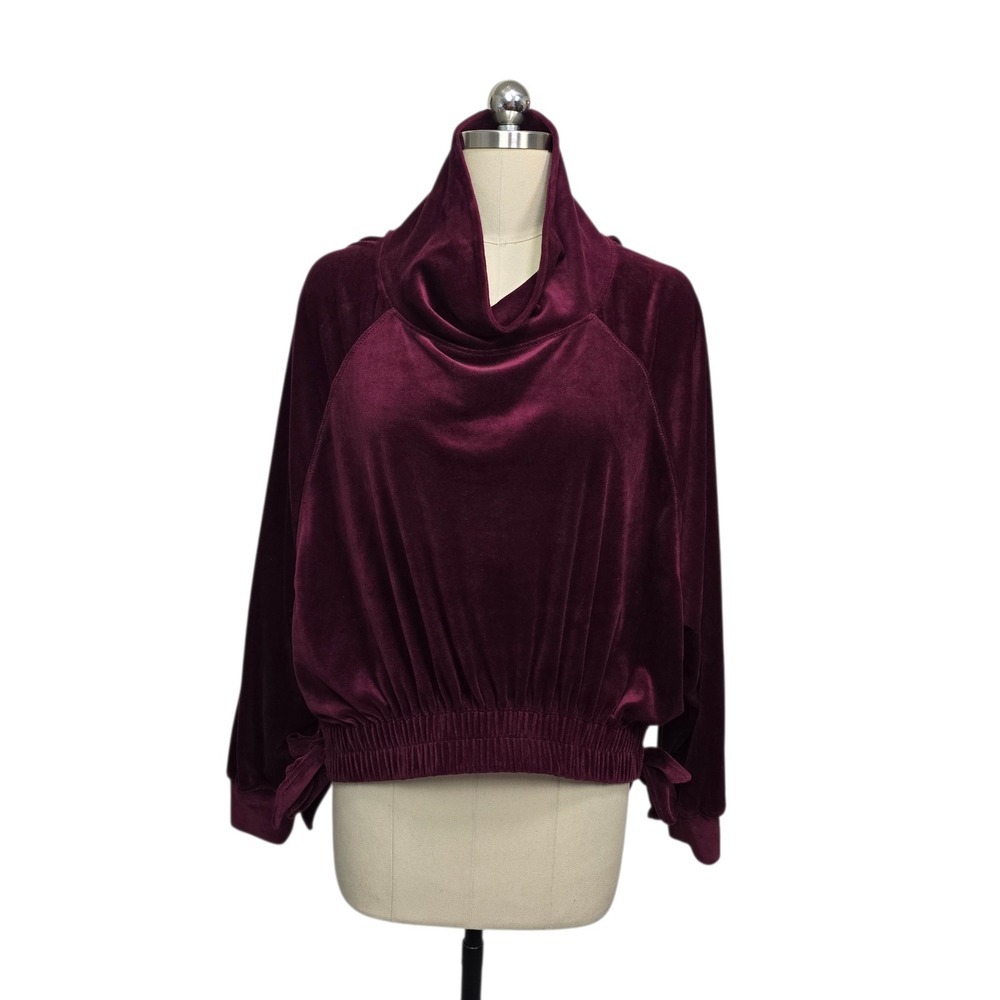 Daily Practice Anthropologie Burgundy Velvet Cowl Neck Sweatshirt Womens Medium